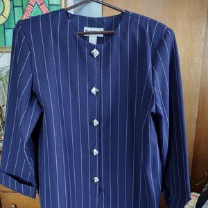 Vintage 80's Nahmani Women's Shift Dress Navy Pinstripe Sz 16